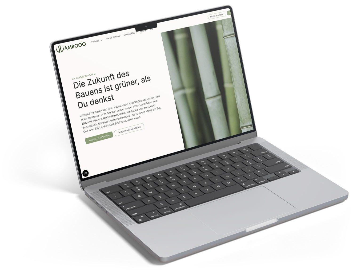Überarbeitete AMBOOO-Website auf einem Laptop